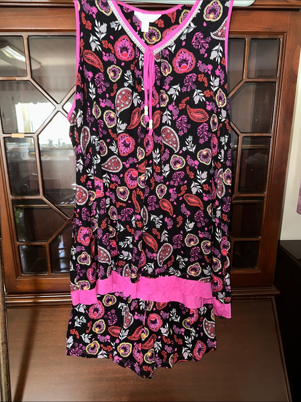 Sleeveless Black & Pink Paisley & Floral Print Pajama Set, Size XXL NWT